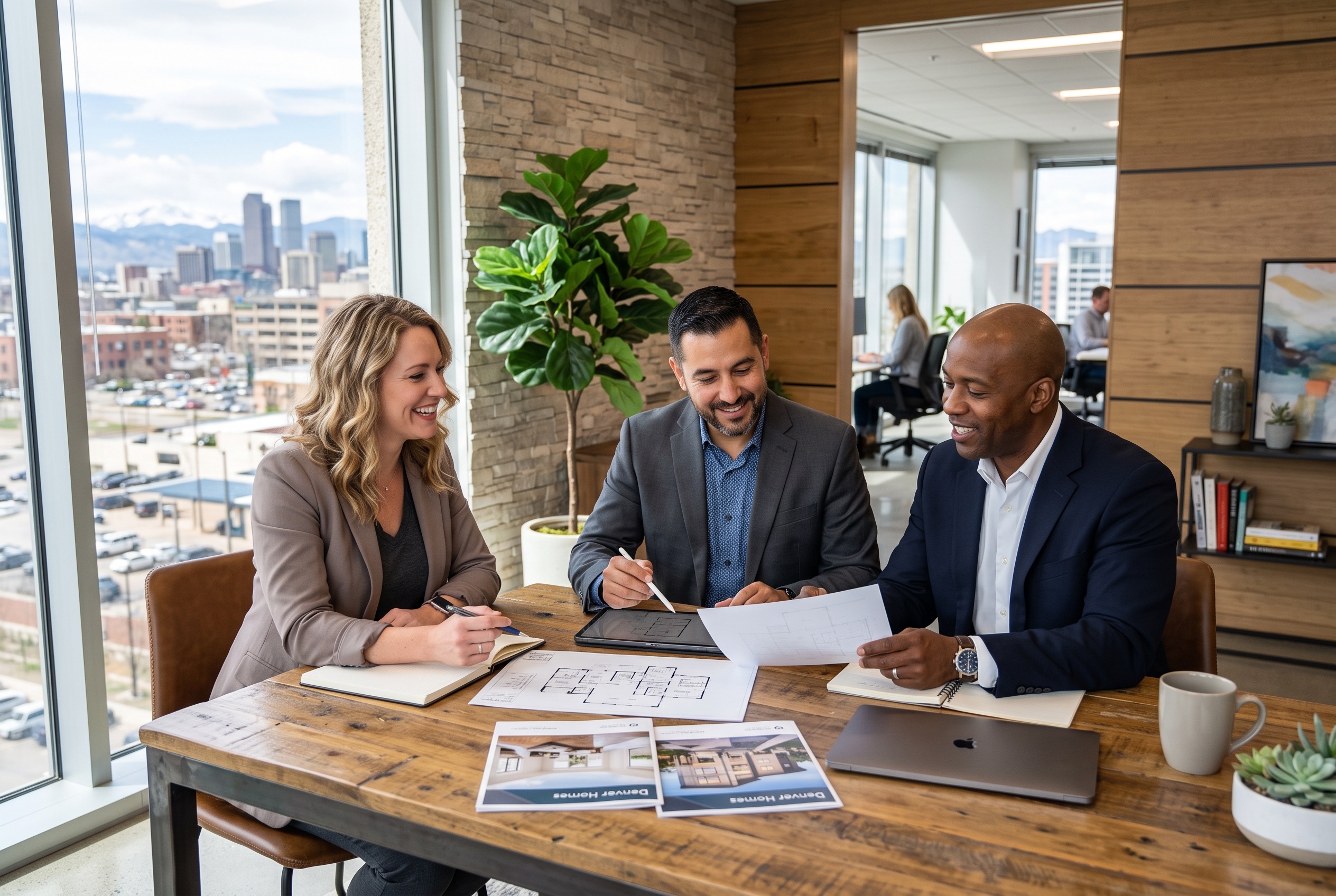 The Peak Realty Group team collaborating in their Denver office